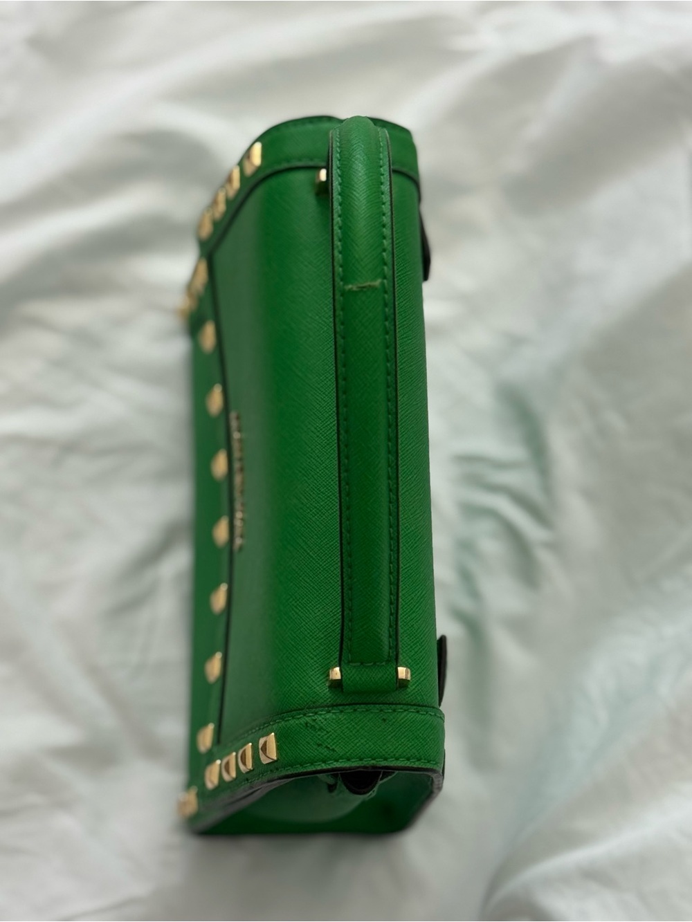 MICHAEL KORS Green Top-Handle Satchel with Gold Studs - Picture 3 of 3